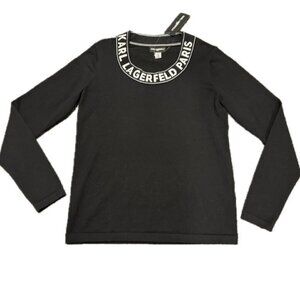 KARL LAGERFELD PULLOVER KNITTED SWEATER SZ M OVERSIZED CHIC EMO GOTHIC BLACK